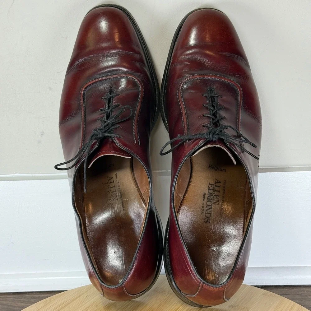 Allen Edmonds Belgium Dress Shoes Mens 12 D Burgundy Leather Oxfords Made in USA